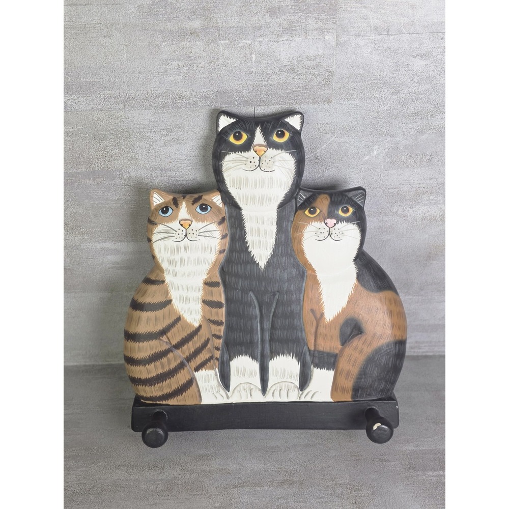 Wooden Three Cats Hook Wall Hanging for Keys,Entryway, Kid's Room Cottage Chic